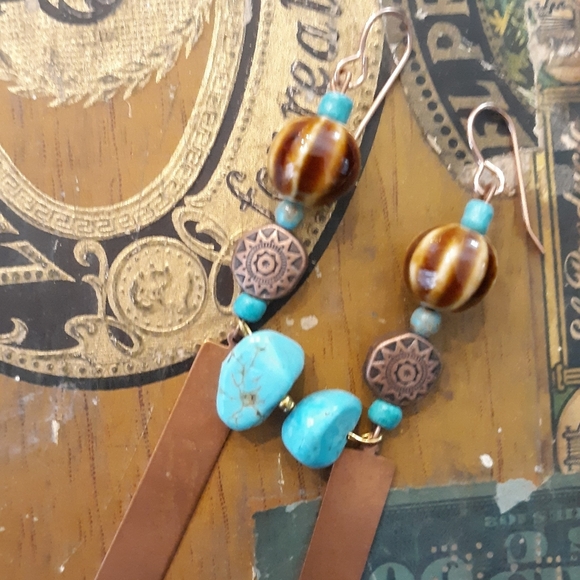Copper & Chalk Turquoise Southwestern Earrings NWT - Picture 6 of 6